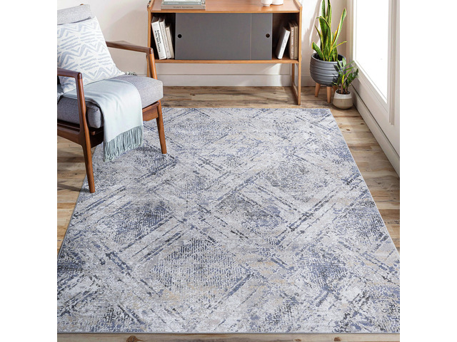 Collection 108*79 inch Blue / Grey / Geometric Area Rug
