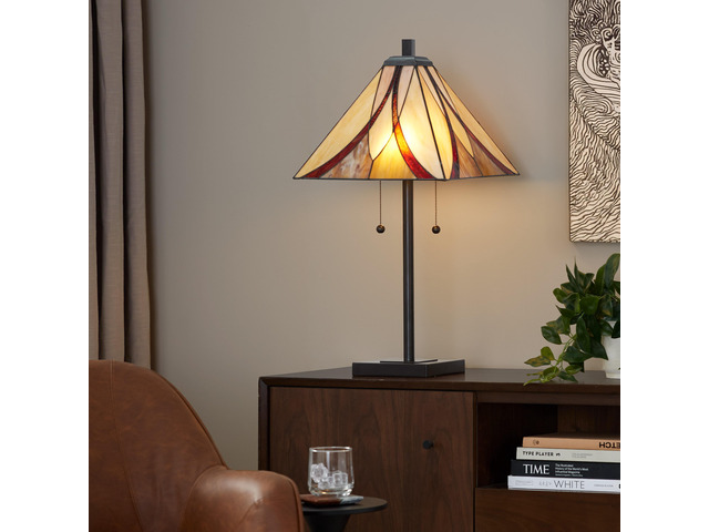 30' Table Lamp in Oil Rubbed Bronze Metal with Brown and Cream Glass