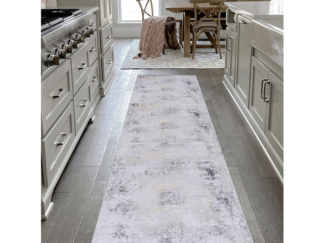 Gold Washable Rug 120*30 inch Runner Rug (Gray+Gold, 120*30 inch)