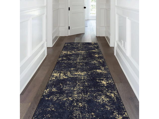 Black Washable Rug 120*30 inch Runner Rug (Black+Gold, 120*30 inch)