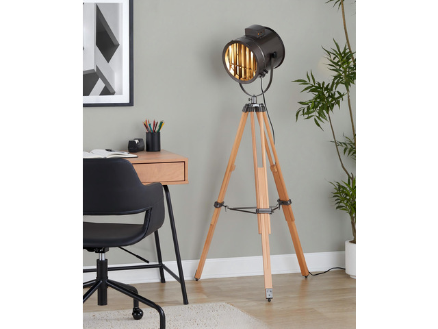 Floor Lamp in Natural Wood and Antique Metal