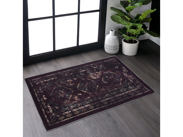 Black Washable Rug 36*24 inch Doormat Rug (Black+Burgundy, 36*24 inch)