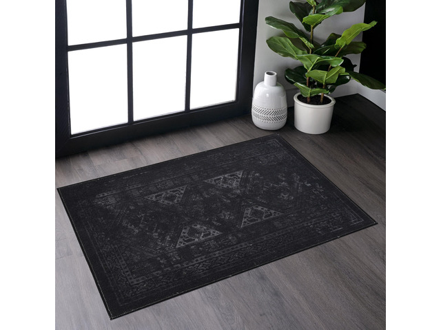 Black Washable Rug 36*24 inch Doormat Rug (Black+Gray, 36*24 inch)