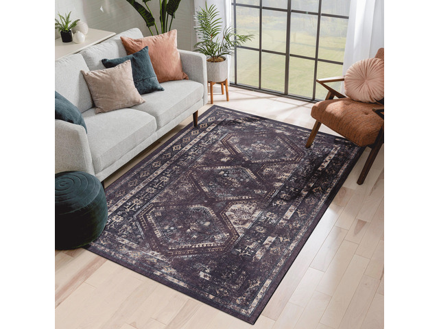 Black Washable Rug 108*72 inch Runner Rug Black+Burgundy
