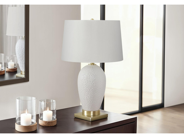 Lighting, 26'H, Table Lamp, White Ceramic, Ivory / Cream Shade, Transitional