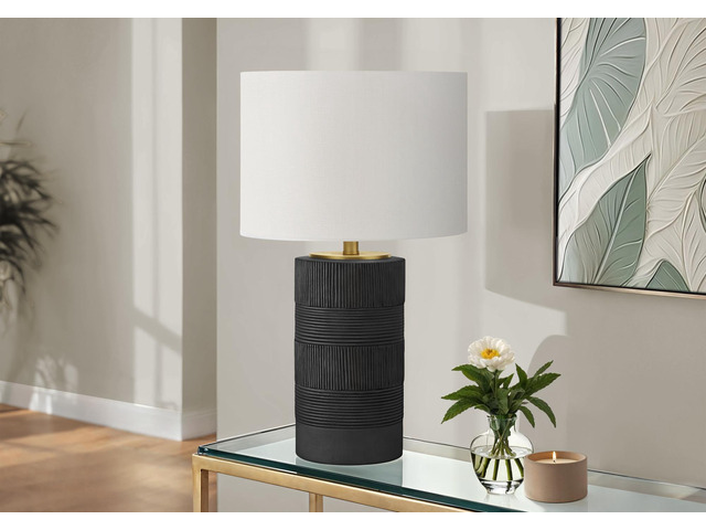 Lighting, 24'H, Table Lamp, Black Resin, Ivory / Cream Shade, Contemporary
