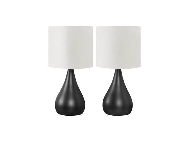 Lighting, Set Of 2, 18'H, Table Lamp, Black Metal, Ivory / Cream Shade, Contemporary