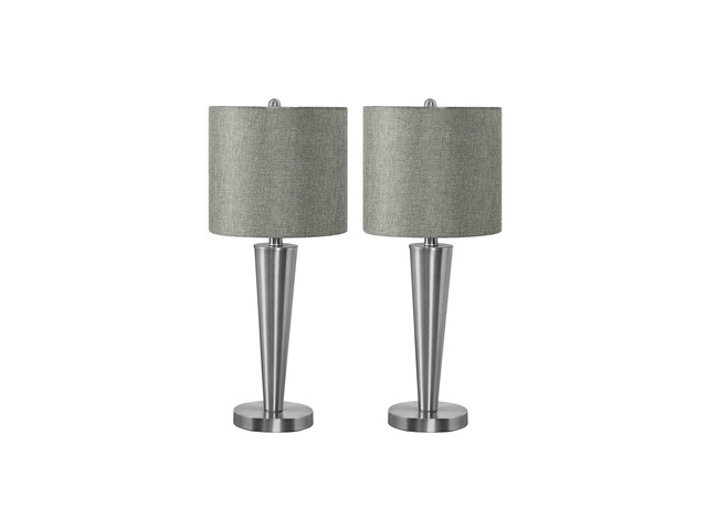 Lighting, Set Of 2, 24'H, Table Lamp, Usb Port included, Nickel Metal, Grey Shade, Contemporary