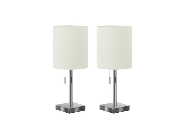 Lighting, Set Of 2, 17'H, Table Lamp, Usb Port included, Nickel Metal, Ivory / Cream Shade, Contemporary