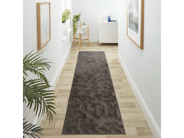 Step Collection High-Low Brown Indoor Runner Rug, 96*26 inch, Modern, Contemporary, Geometric, Bohemian, Bedroom, Kitchen, Living Room, Hallway,...