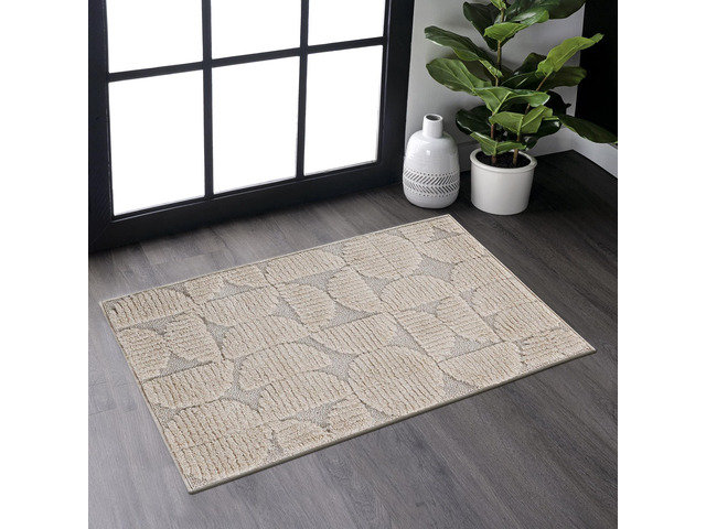 Step Collection High-Low Beige Indoor Area Rug, 36*24 inch, Modern, Contemporary, Geometric, Bohemian, Bedroom, Kitchen, Living Room, Doormat, Non...
