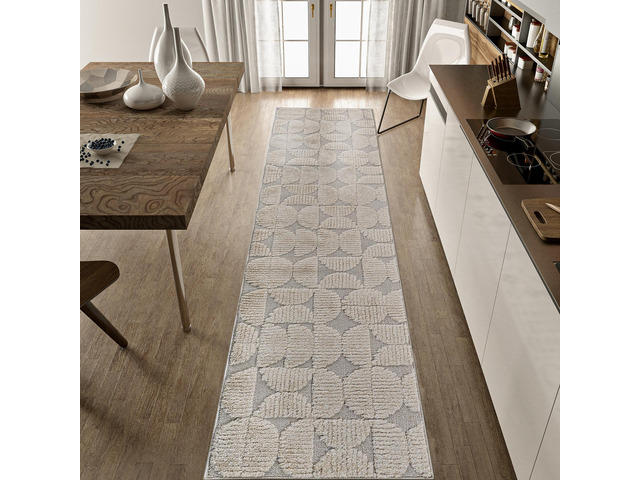 Step Collection High-Low Beige Indoor Runner Rug, 96*26 inch, Modern, Contemporary, Geometric, Bohemian, Bedroom, Kitchen, Living Room, Hallway,...