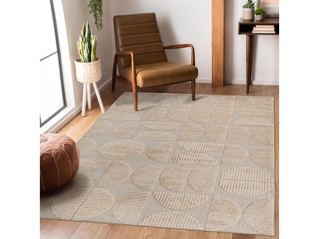 Step Collection High-Low Beige Indoor Area Rug, 120*93 inch inch inch, Modern, Contemporary, Geometric, Bohemian, Bedroom, Kitchen, Living Room,...