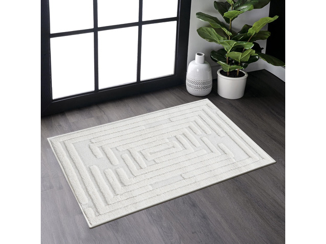 Step Collection High-Low Striped Cream Indoor Area Rug, 36*24 inch, Modern, Contemporary, Geometric, Bohemian, Bedroom, Kitchen, Living Room,...