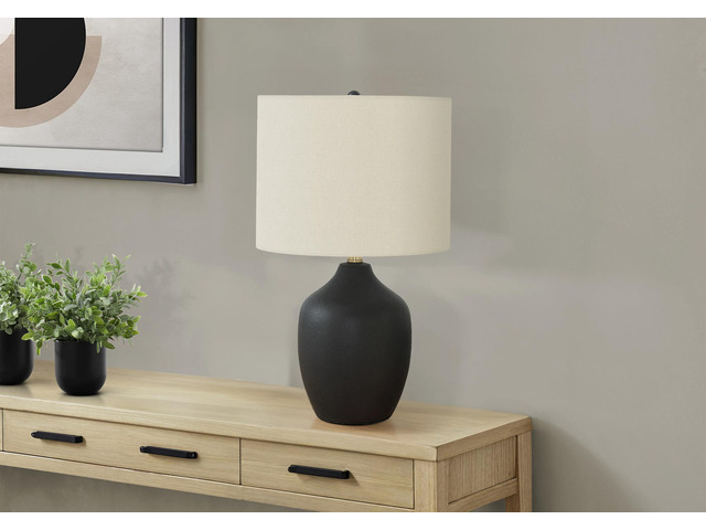 Lighting, 22'H, Table Lamp, Black Ceramic, Ivory / Cream Shade, Transitional
