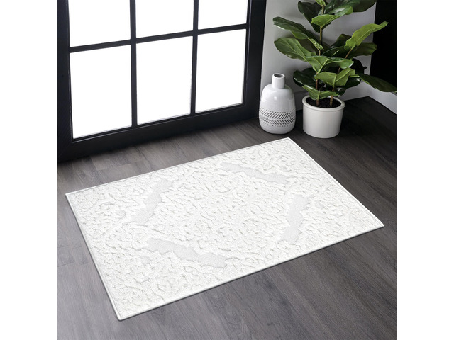 Step Collection High-Low Medallion Cream/Cream Indoor Area Rug, 36*24 inch, Modern, Contemporary, Geometric, Bohemian, Bedroom, Kitchen, Living...