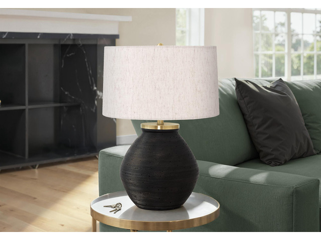 Lighting, 25'H, Table Lamp, Black Concrete, Ivory / Cream Shade, Contemporary
