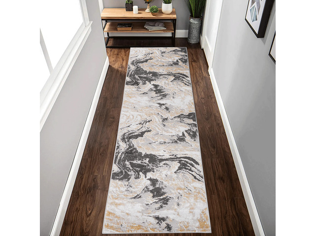 Collection 96*26 inch Grey / Abstract Runner Rug