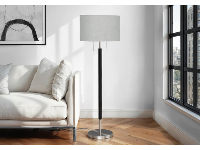Lighting, 60'H, Nickel Metal, Grey Shade, Contemporary