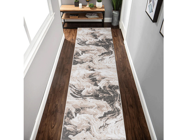 Collection 96*26 inch L. Brown / Abstract Runner Rug