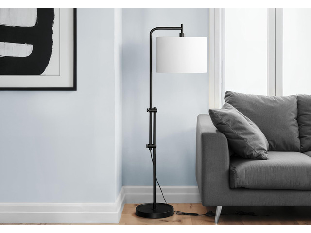 Lighting, 63'H, Floor Lamp, Black Metal, Ivory / Cream Shade, Contemporary