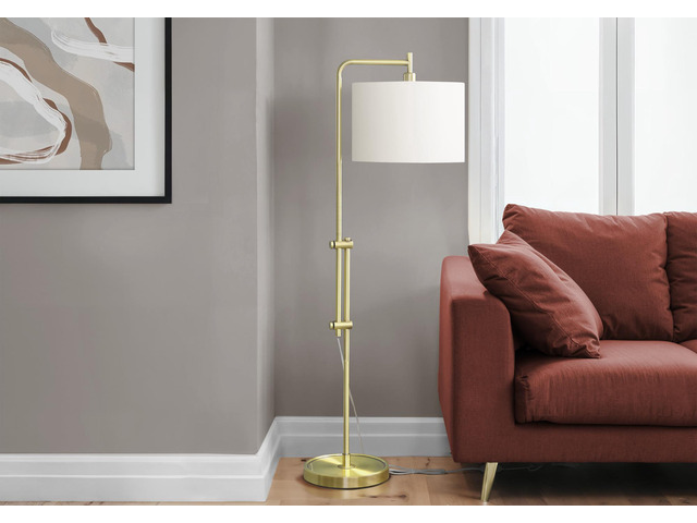 Lighting, 63'H, Floor Lamp, Brass Metal, Ivory / Cream Shade, Contemporary