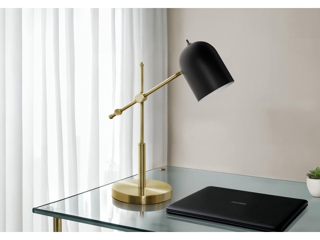 Lighting, 18'H, Brass Metal, Black Shade, Contemporary