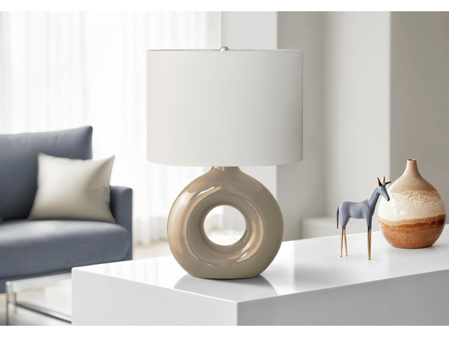 Lighting, 24'H, Table Lamp, Brown Ceramic, Ivory / Cream Shade, Contemporary, Modern