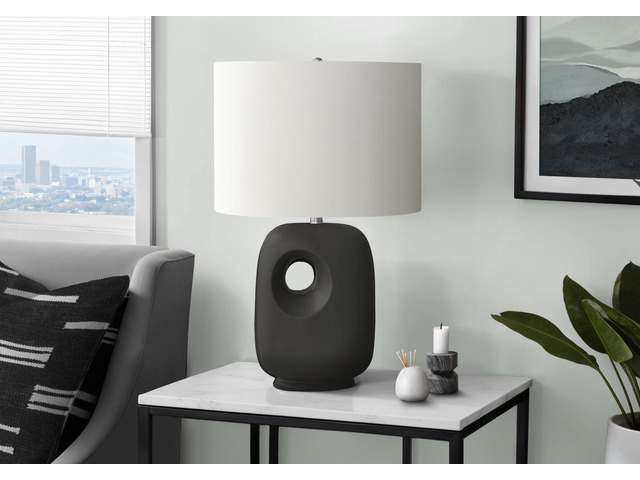 Lighting, 26'H, Table Lamp, Black Ceramic, Ivory / Cream Shade, Contemporary, Modern