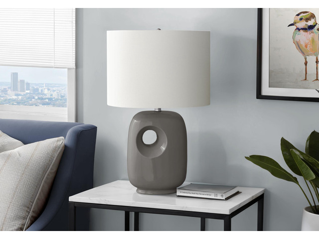 Lighting, 26'H, Table Lamp, Dark Grey Ceramic, Ivory / Cream Shade, Contemporary