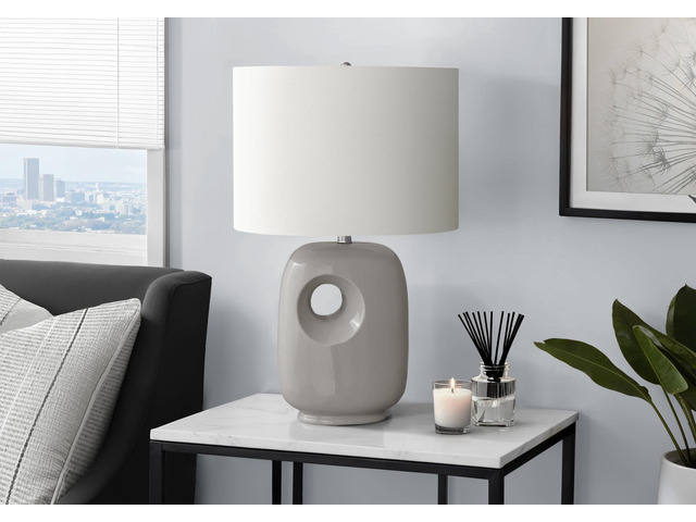 Lighting, 26'H, Table Lamp, Grey Ceramic, Ivory / Cream Shade, Contemporary, Modern