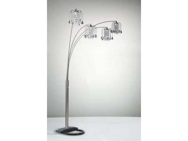 1Pc Modern Design Classic Luxury Sleek Multi-Head Floor Lamp Half Moon Radiant Crystal-Encrusted Sleek Metallic Stems Living Room Pewter
