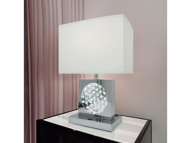 1Pc Luxury Crystal Accent Table Lamp Nickel Led Light touch Lamp Rectangular Shade Chrome Color Finish