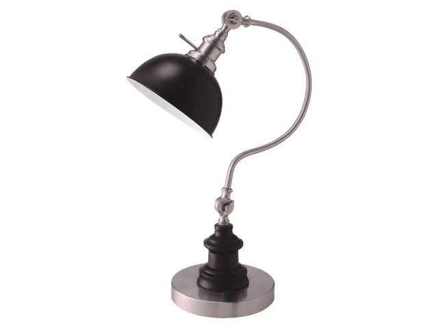 industrial Style 1Pc Table Lamp Stain Nickel Circular Metal Base Curved Stem Lamp