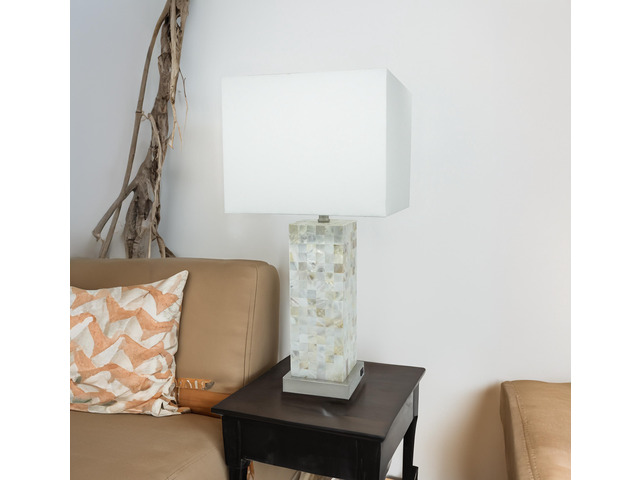 Modern White Chrome-Finished Base Mosaic Pattern 2Pc Table Lamp Soft Diffused Light White Shade