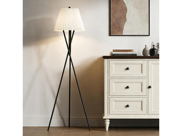66'' Modern Pleated Fabric Lampshade Floor Lamp, Black Metal Tall Standing Lamps with Foot Switch, Minimalist Tall Pole Light for Bedroom Living...