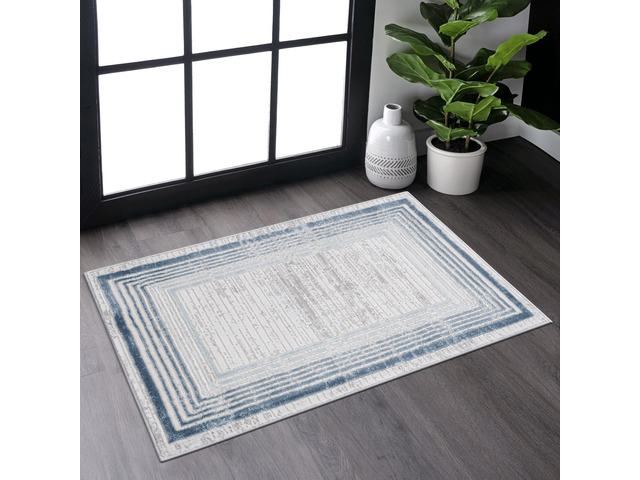 Collection 2X3 Blue/Ivory/Bordered Non-Shedding Living Room Bedroom Dining Home Office Stylish and Stain Resistant Area Rug