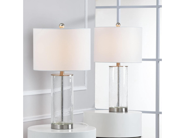 23.25'' Nickel Clear Glass Table Lamps Set Of 2, Modern Bedside Lamp with Clear Bubble Glass Glass Body, 3 Way Dimmable End Table Lamp with White...