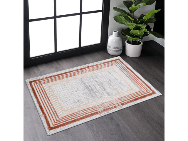 Collection 2X3 Brown/Ivory/Bordered Non-Shedding Living Room Bedroom Dining Home Office Stylish and Stain Resistant Area Rug