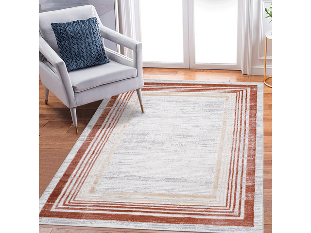 Collection 8X10 Brown/Ivory/Bordered Non-Shedding Living Room Bedroom Dining Home Office Stylish and Stain Resistant Area Rug