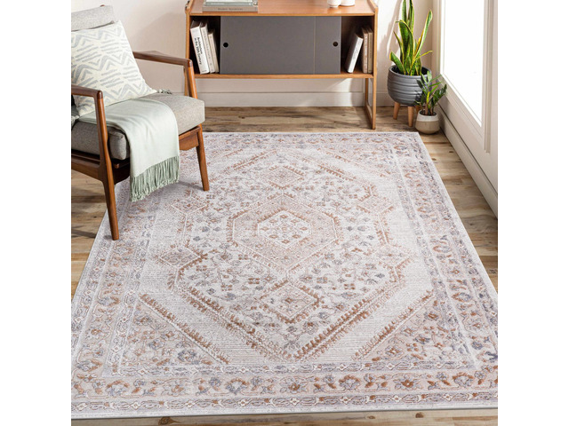 Collection 5X7 Cream/Ivory/Bordered Non-Shedding Living Room Bedroom Dining Home Office Stylish and Stain Resistant Area Rug