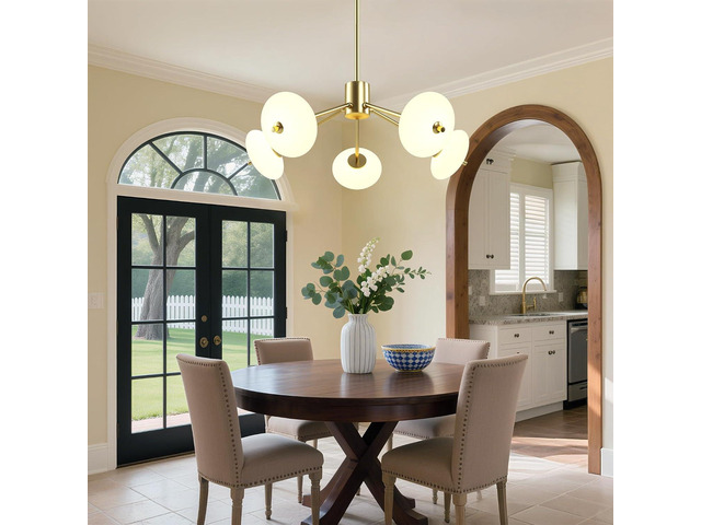 Sputnik Chandelier, 5-Light Ceiling Light Fixture with Frosted Glass Shade, Led Ceiling Light for Kitchen Island, Hallway, Entryway, Passway,...