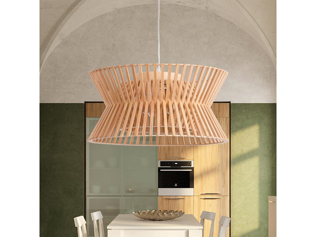 Wooden Color Chandelier, 17.7'' Pendant Light Fixture with Boho Wicker Shade, 3-Light Wood Farmhouse Ceiling Light for Living Room, Bedroom,...