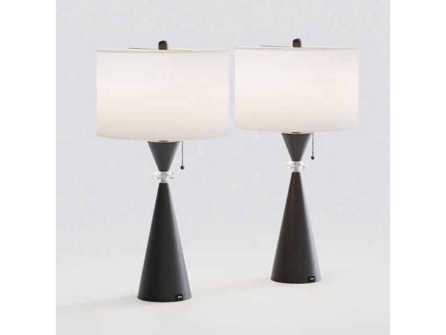 28' Modern Table Lamps Set Of 2,Bedside Lamps with Usb Charging Ports,Black Metal Hourglass Base with White Drum Shade for Living Room, Bedroom,...