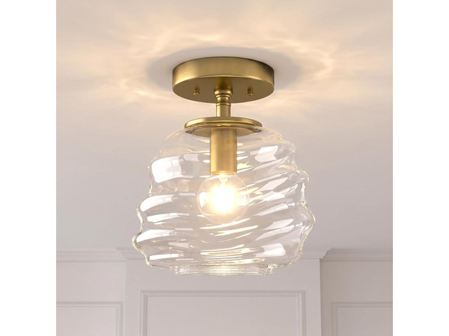 Ceiling Light, 8'x10', Modern Light Fixture with Clear Glass Shade, E26 Gold Base, Mid Century Small Semi Flush Mount Lamp for Entryway, Hallway,...