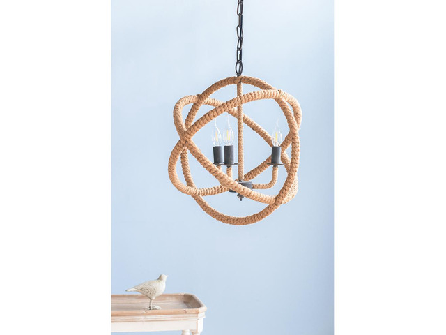 3- Light Farmhouse Chandelier, Rope Chandelier Globe Hanging Light Fixture with with Adjustable Chain for Kitchen Dining Room Foyer Entryway, Bulb...