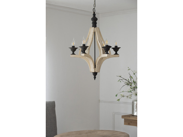 6 - Light Wood Chandelier, Hanging Light Fixture with Adjustable Chain for Kitchen Dining Room Foyer Entryway, Bulb Not included