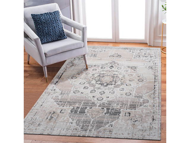 Collection 5X7 Cream/Beige /Medallion Non-Shedding Living Room Bedroom Dining Home Office Stylish and Stain Resistant Area Rug