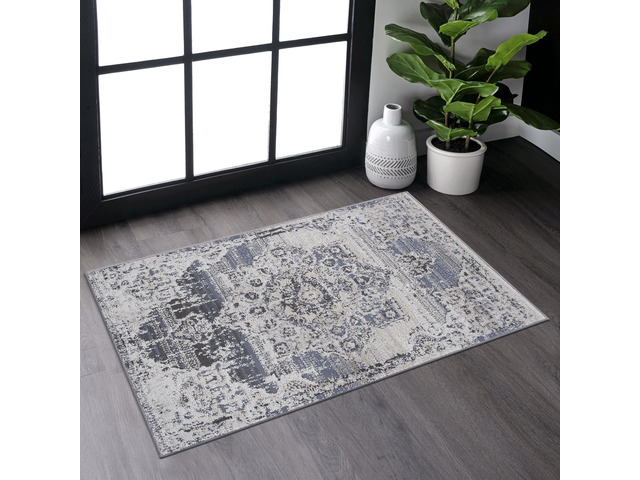 Collection 2X3 Cream/Blue /Medallion Non-Shedding Living Room Bedroom Dining Home Office Stylish and Stain Resistant Area Rug