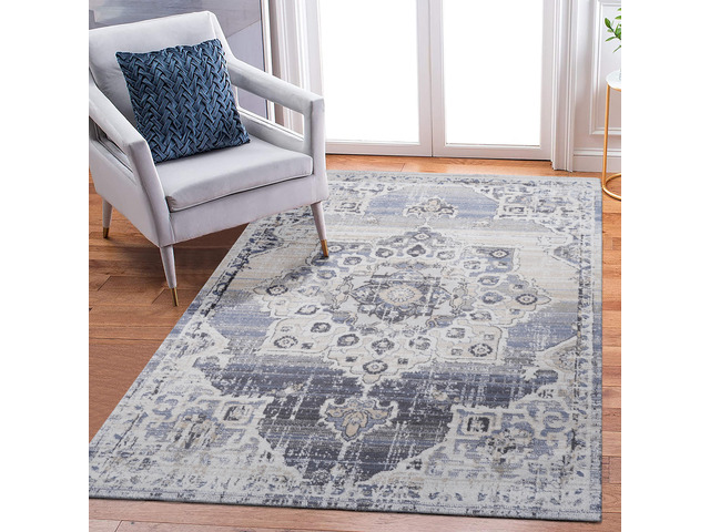 Collection 6X9 Cream/Blue /Medallion Non-Shedding Living Room Bedroom Dining Home Office Stylish and Stain Resistant Area Rug